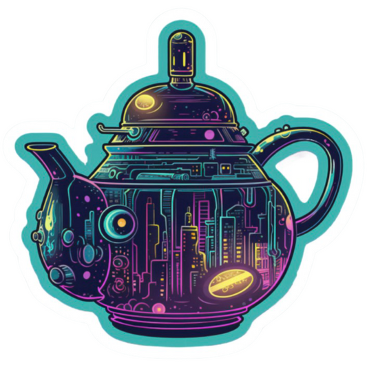 Neon City Nights Teapot Sticker